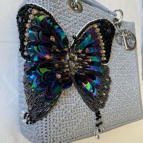 Grey Crocheted Sequin & Beaded Butterfly Purse - Picture 3 of 14